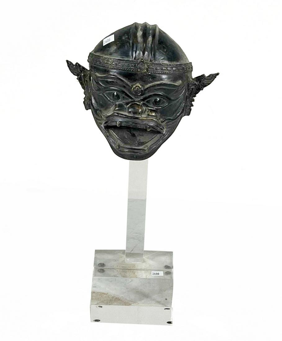 BRONZE ASIAN MASK ON LUCITE BASE (1 of 3)