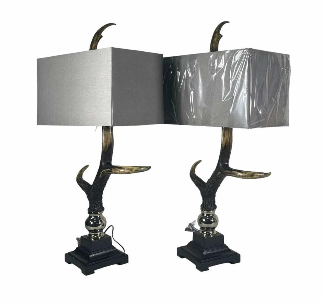 PAIR OF STAG HORN LAMPS (1 of 3)