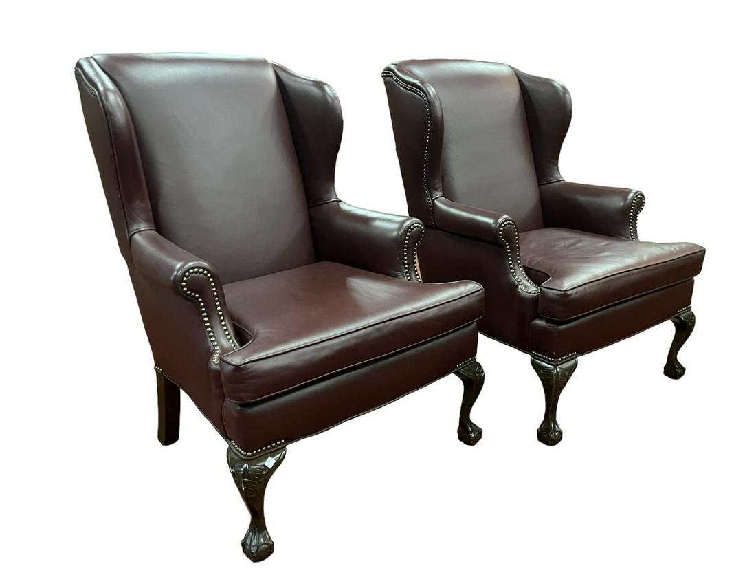 PAIR OF LEATHER WINGBACK CHAIRS (1 of 3)