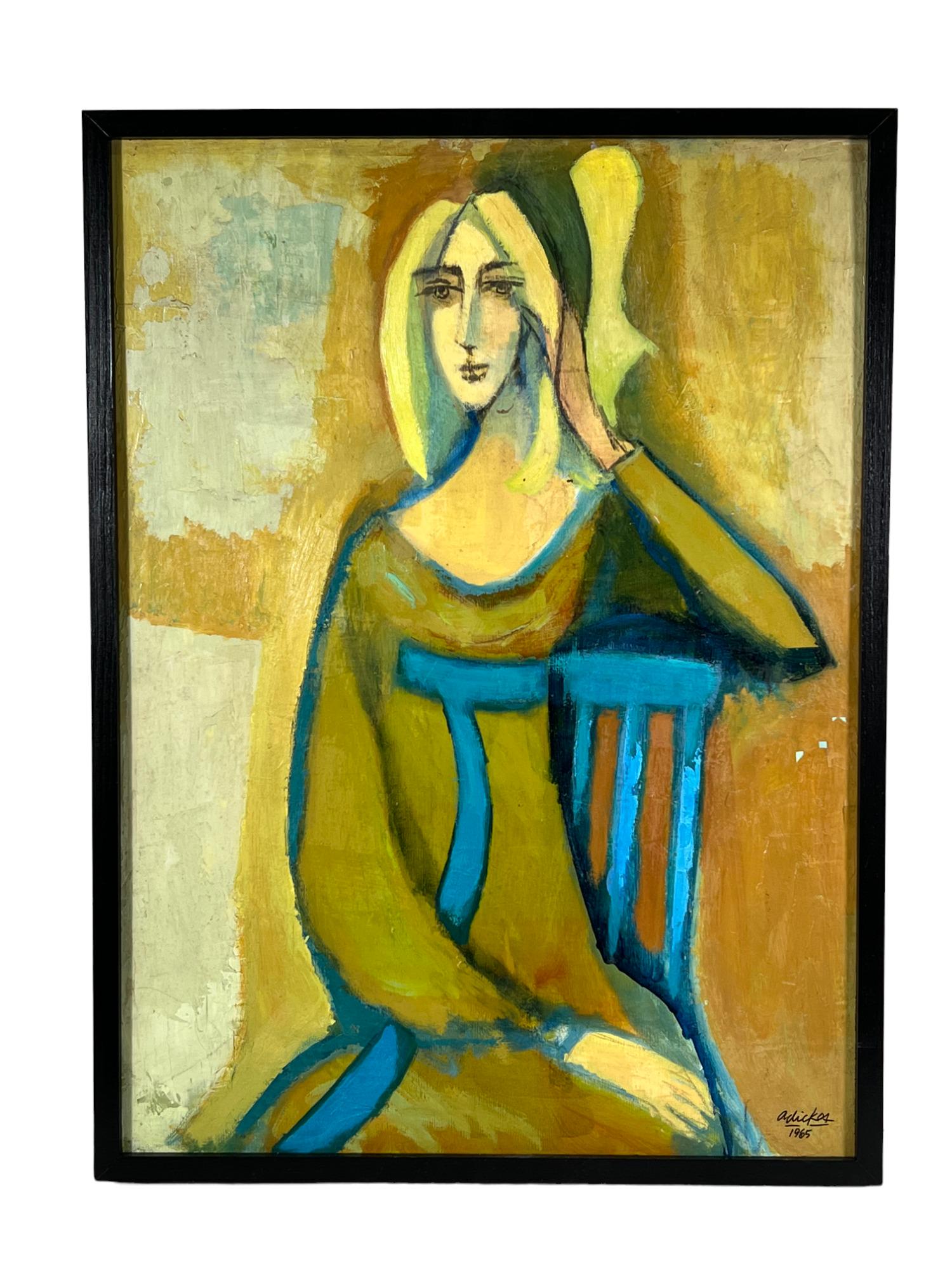 DAVID ADICKES "LADY IN A CHAIR" ARCYLIC (1 of 3)