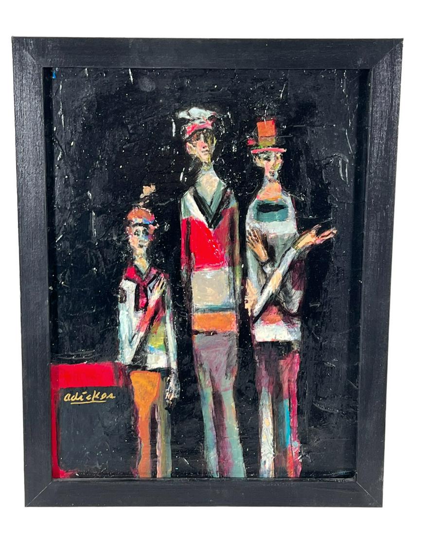 DAVID ADICKES THREE MEN ACRYLIC ON ARTIST PANEL: DAVID ADICKES THREE MEN ACRYLIC ON ARTIST PANEL. Height: 12.75 in. by Width: 10
