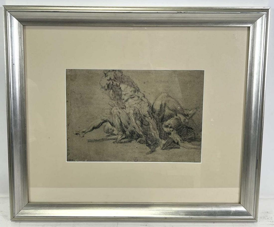 18th CENTURY BLACK AND WHITE CHARCOAL DRAWING: 18th CENTURY BLACK AND WHITE CHARCOAL DRAWING. Height: 21 in. by Width: 25 in.