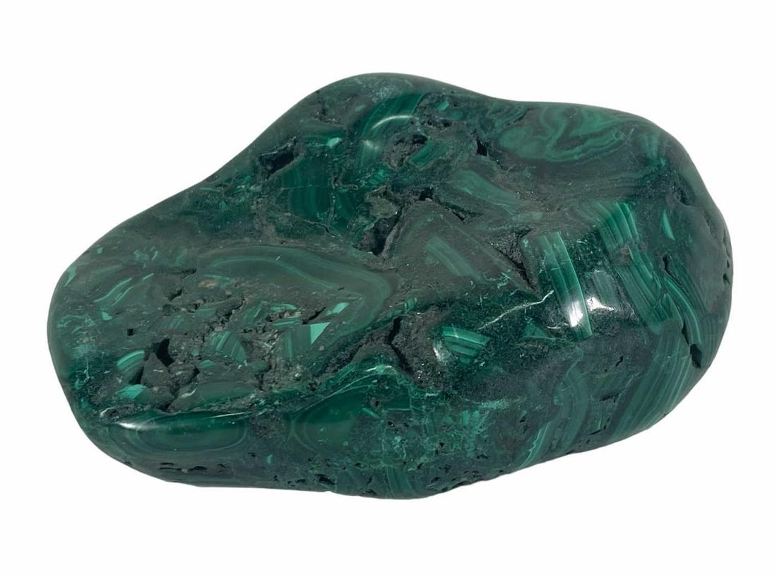POLISHED MALACHITE SPECIMEN: POLISHED MALACHITE SPECIMEN 1.8 LB (ML48). Height: 3.5 in. by Width: 4.5 in. by Depth: 2