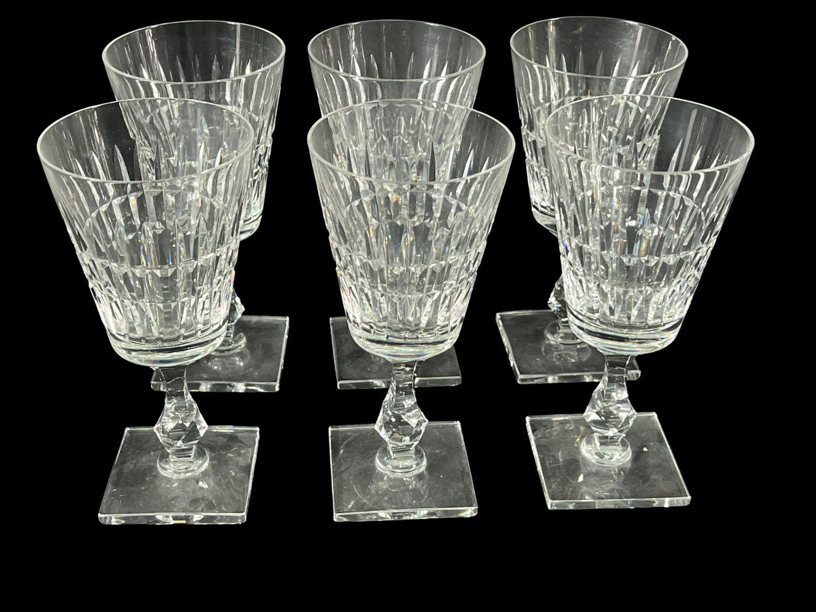 SET OF SIX HAWKES DELFT DIAMOND CUT WINE GOBLETS: SET OF SIX HAWKES DELFT DIAMOND CUT WINE GOBLETS. Height: 7.75 in. by Width: 3.75 in. by Depth: 3.75 in.