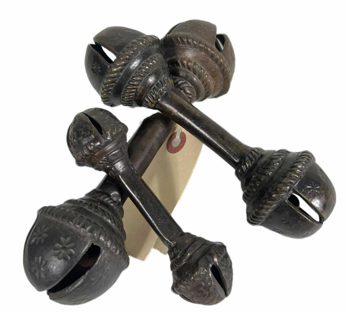 LOT OF THREE BRONZE TIBETAN RATTLES: LOT OF THREE BRONZE TIBETAN RATTLES.