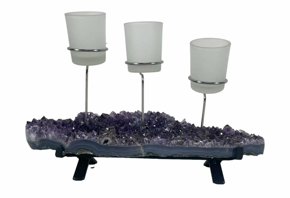 AMETHYST CANDELABRA: AMETHYST CANDELABRA 4.11LB (M139) Height: 8 in. by Width: 13 in. by Depth: 4