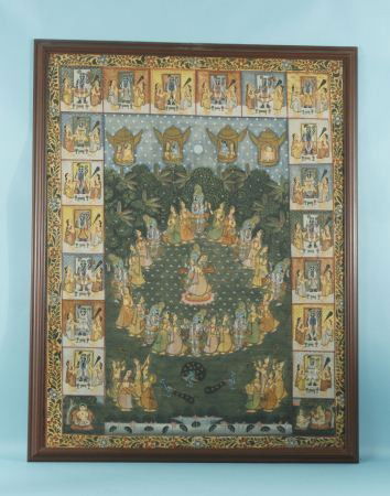 MIDDLE EASTERN ENGRAVING ON SILK PAINTING: MIDDLE EASTERN ENGRAVING ON SILK PAINTING. Height: 44 1/2 in. by Width: 34 in. by Depth: 1 1/2 in.