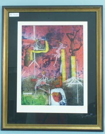 ROBERTO MATTA "ETRE AU MONDE" LITHOGRAPH #37/50: ROBERTO MATTA "ETRE AU MONDE" LITHOGRAPH, EDITION NUMBER 37/50. THE "TASENDE EDITIONS SUITE". Height: 33 and 24 in. by Width: 27 and 18 1/2 in. by Depth: 1 in.