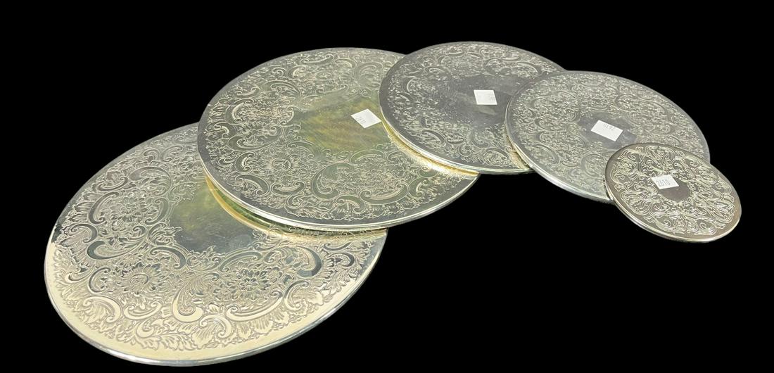 LOT OF FIVE ELECTROPLATED SILVER TRIVETS (1 of 2)