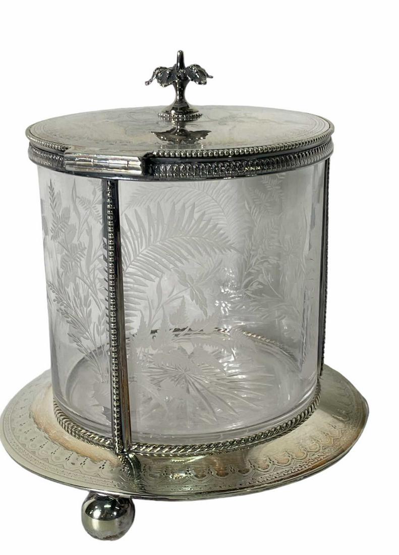 SILVERPLATE AND CUT GLASS  TOBACCO / BISCUIT JAR (1 of 3)
