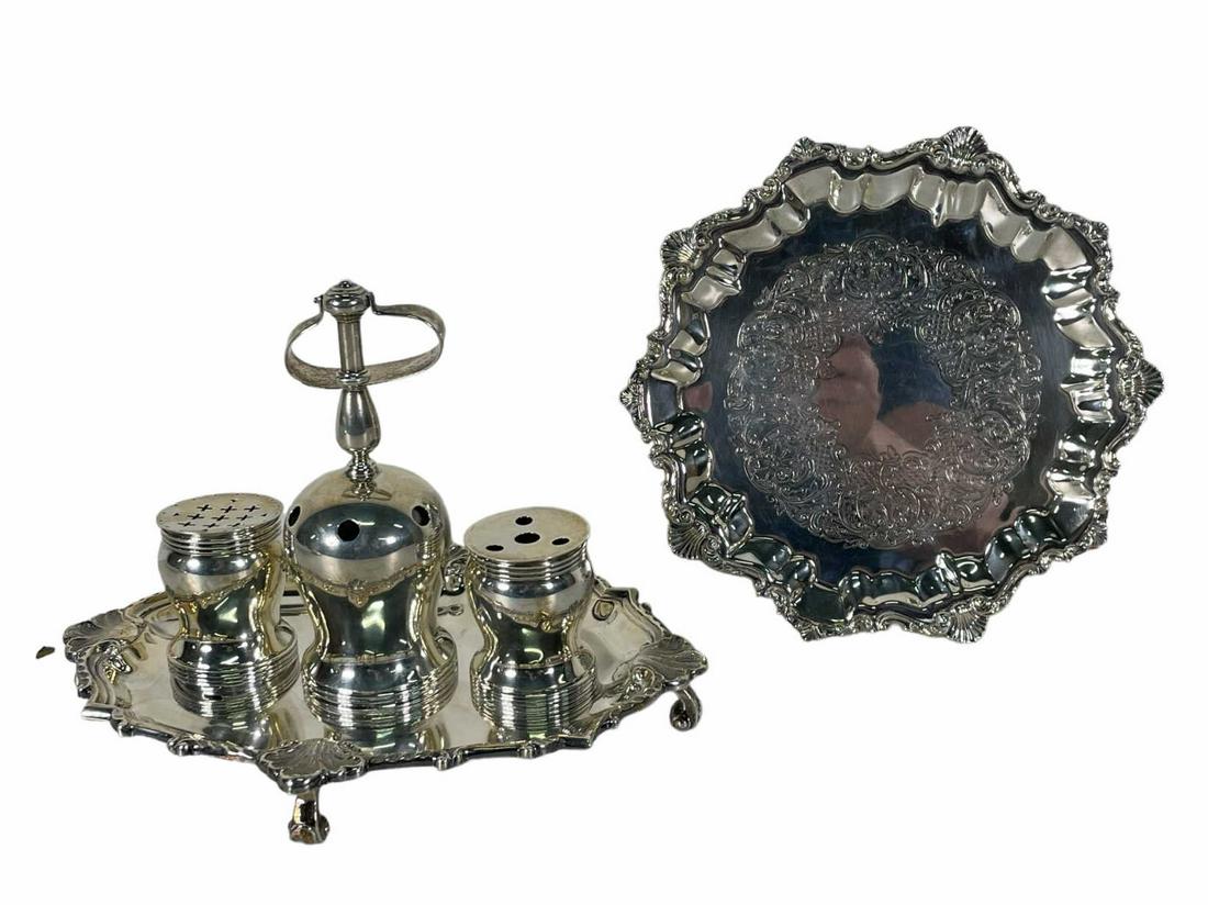 J. E. CALDWELL STERLING SILVER INKWELL & SILVERPLATED DISH (1 of 6)