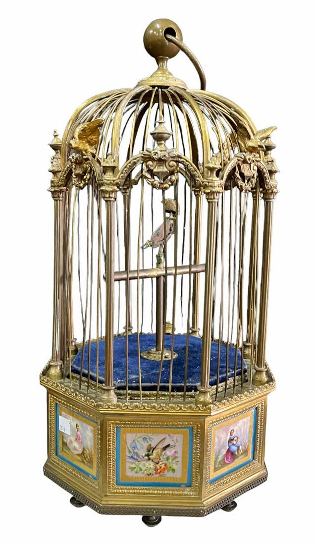 19th C. FRENCH PORCELAIN GILT & SILVERED BIRDCAGE (1 of 5)