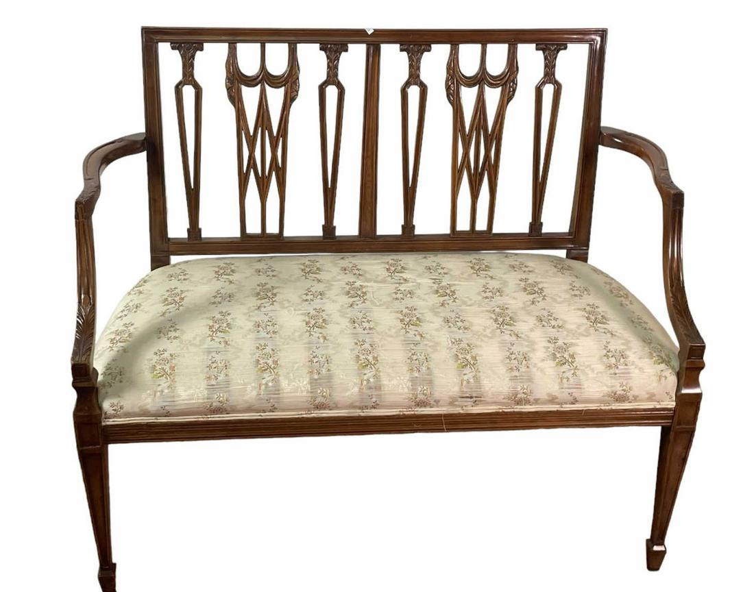 19th C. MAHOGANY HEPPLEWHITE STYLE SETTEE (1 of 3)