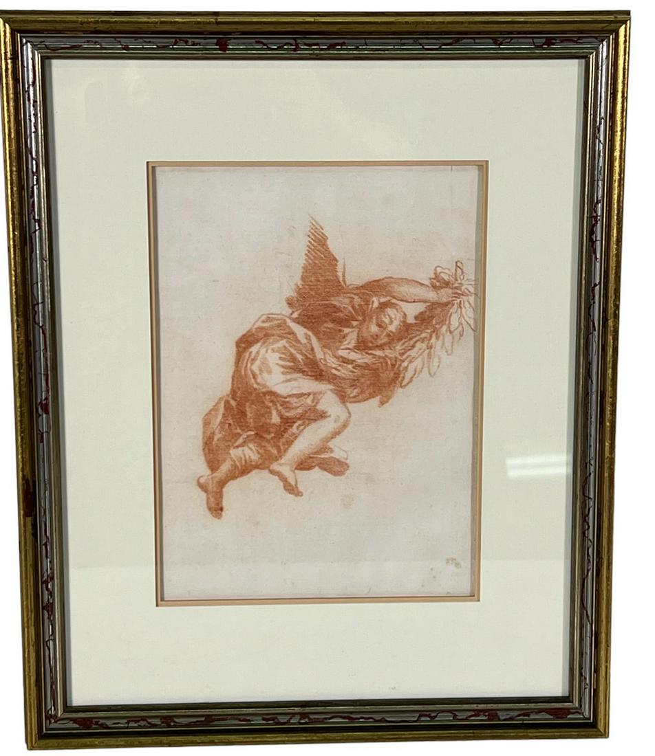 ORIGINAL FRAMED RED CHALK SKETCH OF AN ANGEL (1 of 2)