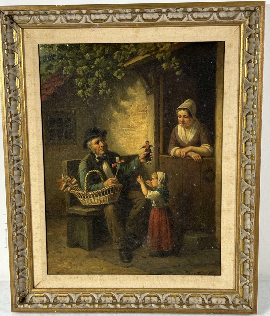 19th CENTURY FAMILY SCENE OIL ON CANVAS PAINTING (1 of 4)