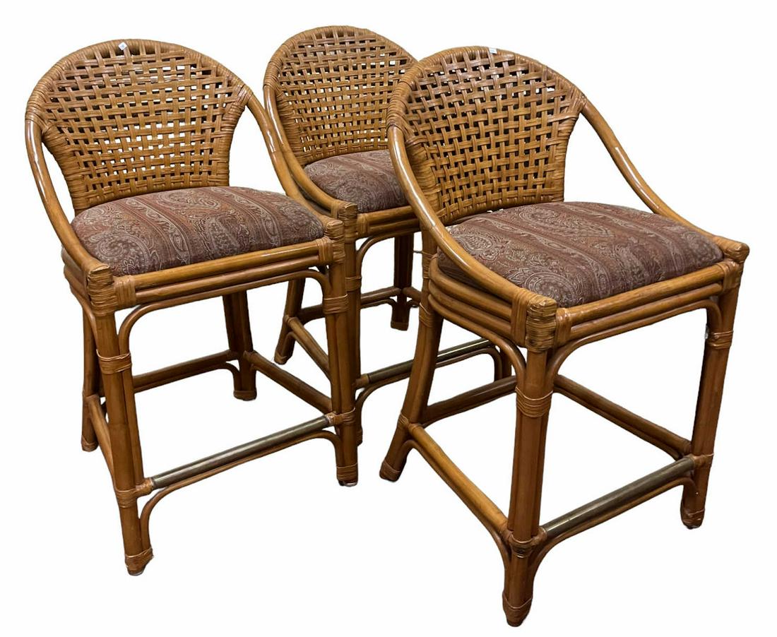 THREE PALACEK LEATHER  AND BAMBOO BARSTOOLS (1 of 5)