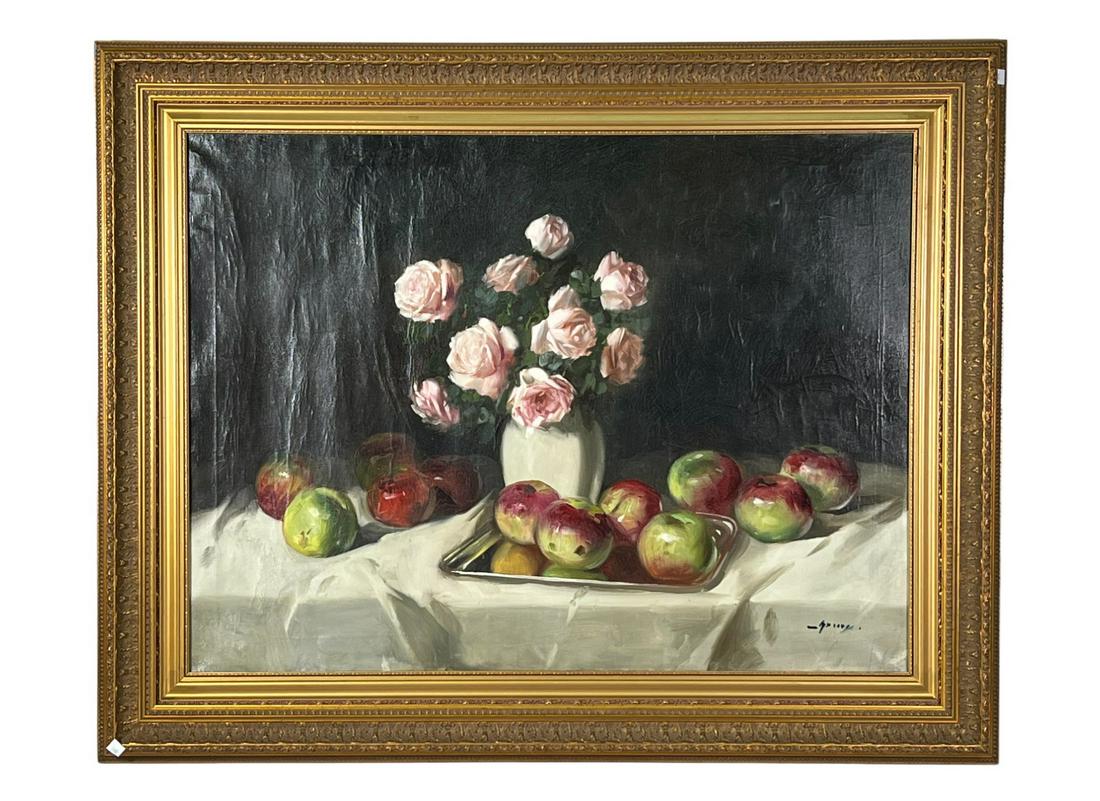 19th CENTURY STILL LIFE OIL ON CANVAS PAINTING (1 of 3)