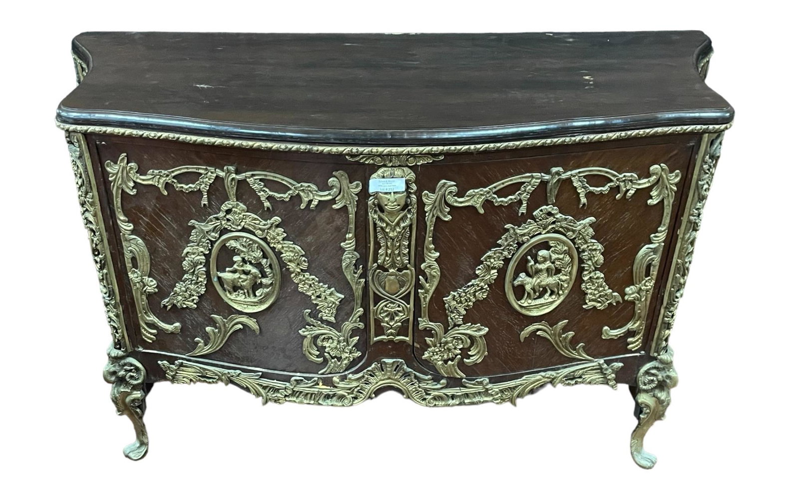 LOUIS XVI STYLE CABINET WITH GILT BRONZE: LOUIS XVI STYLE CABINET WITH GILT BRONZE Height: 36.5 in. by Width: 56.5 in. by Depth: 22 in.
