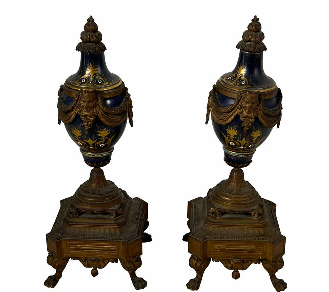 PAIR OF SEVRES FRENCH COBALT URNS (1 of 3)