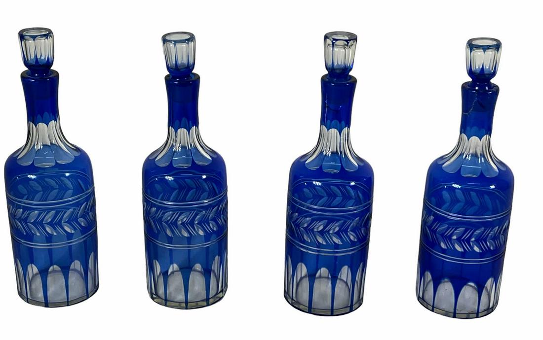 SET FOUR 19th  VAL. ST. LAMBERT COBALT BLUE CUT TO CLEAR DECANTERS (1 of 3)