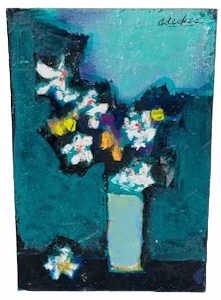 DAVID ADICKES FLORAL STILL LIFE ACRYLIC ON PANEL: DAVID ADICKES FLORAL STILL LIFE ACRYLIC ON PANEL PAINTING. Height: 12 in. by Width: 8 in.