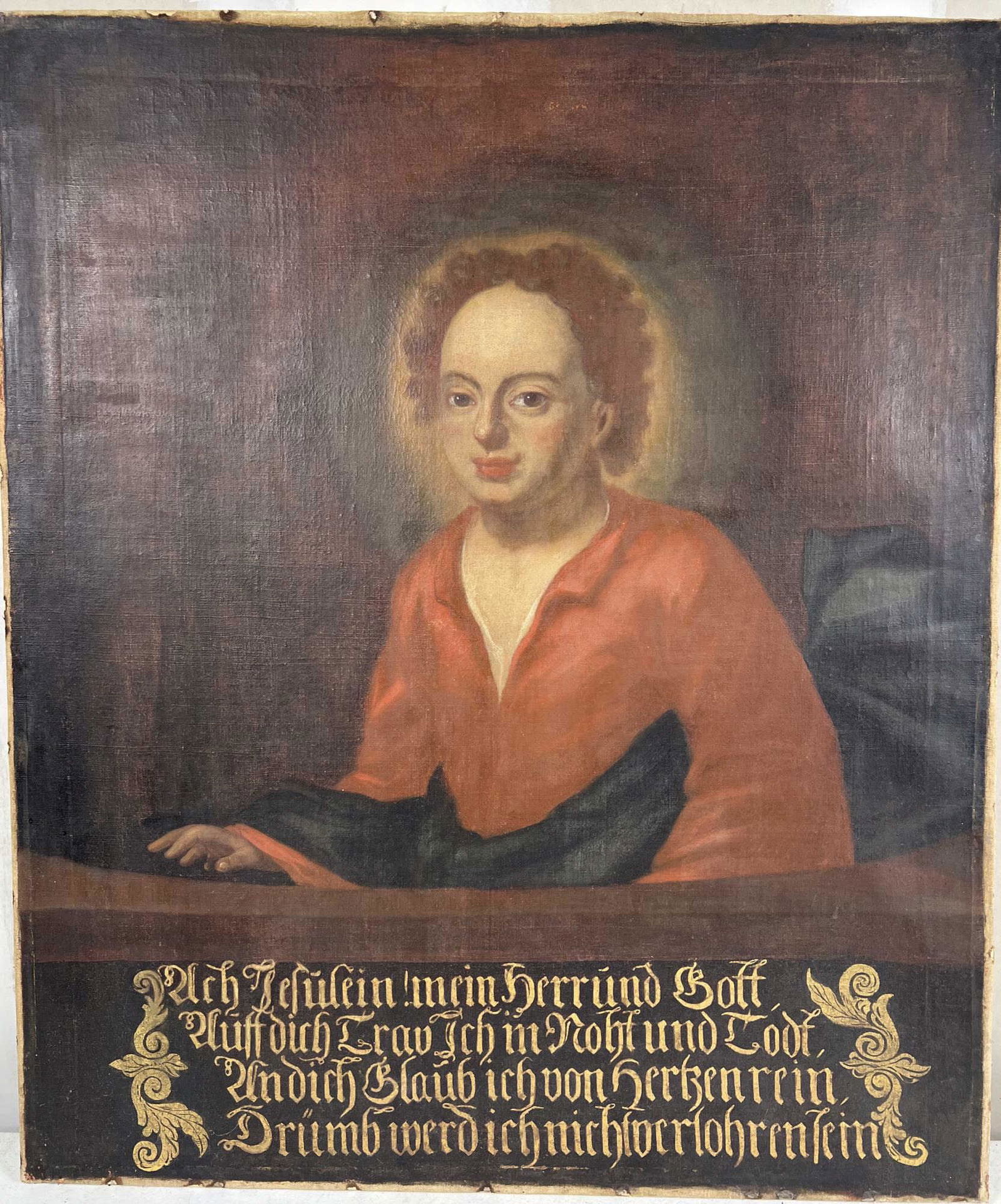 18th CENTURY GERMAN PORTRAIT OF SAINT OIL ON CANVA (1 of 2)