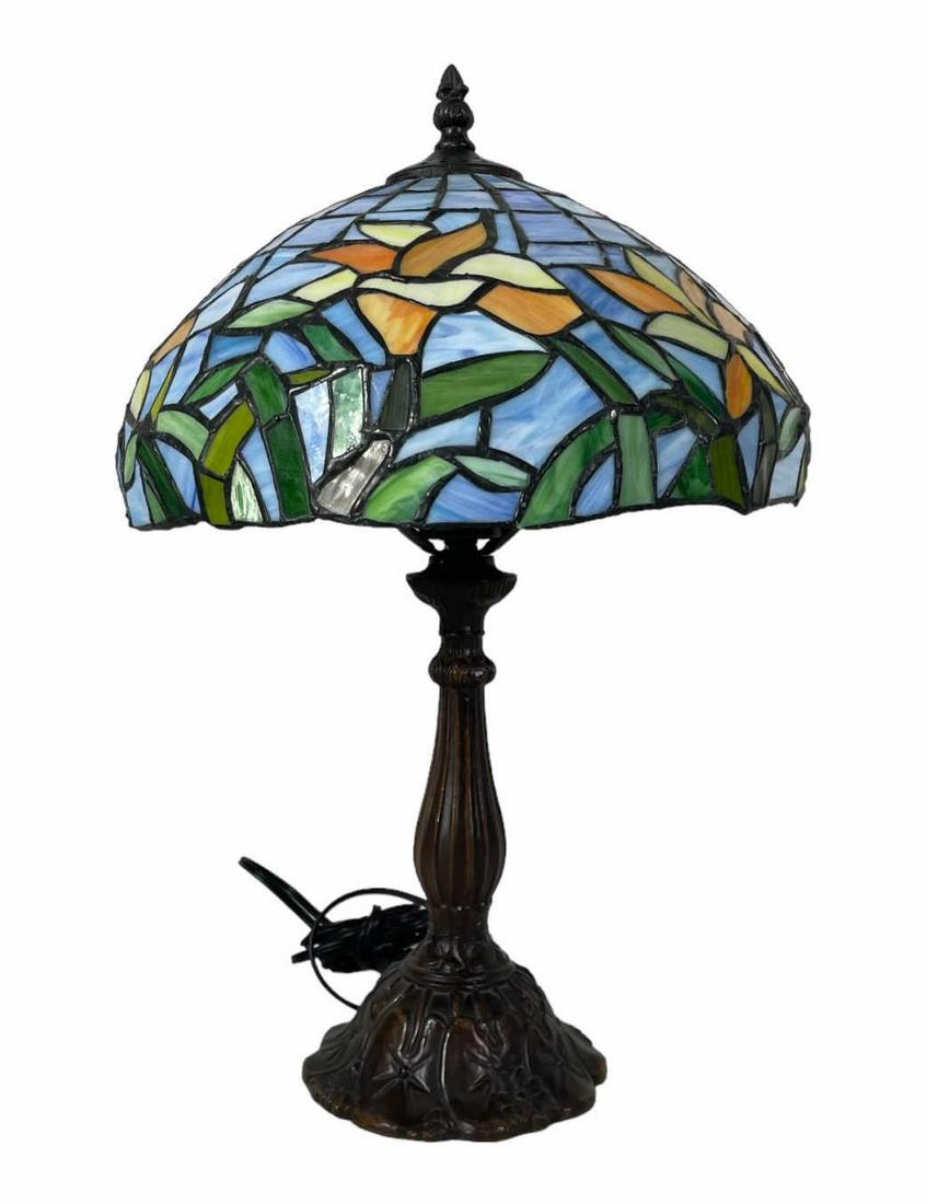 TIFFANY STYLE LAMP WITH LEADED GLASS DOME (1 of 3)