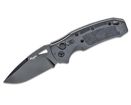 Hogue SIG K320A 3.5in Knife: NEW Hogue SIG K320A BL/PL 3.5in Gray Scales Drop Point Blade; Auto - **CANNOT SHIP TO: CA, DE, IL, MA, MD, MN, MT, NJ, NM, NY, PA, VA OR WA.**