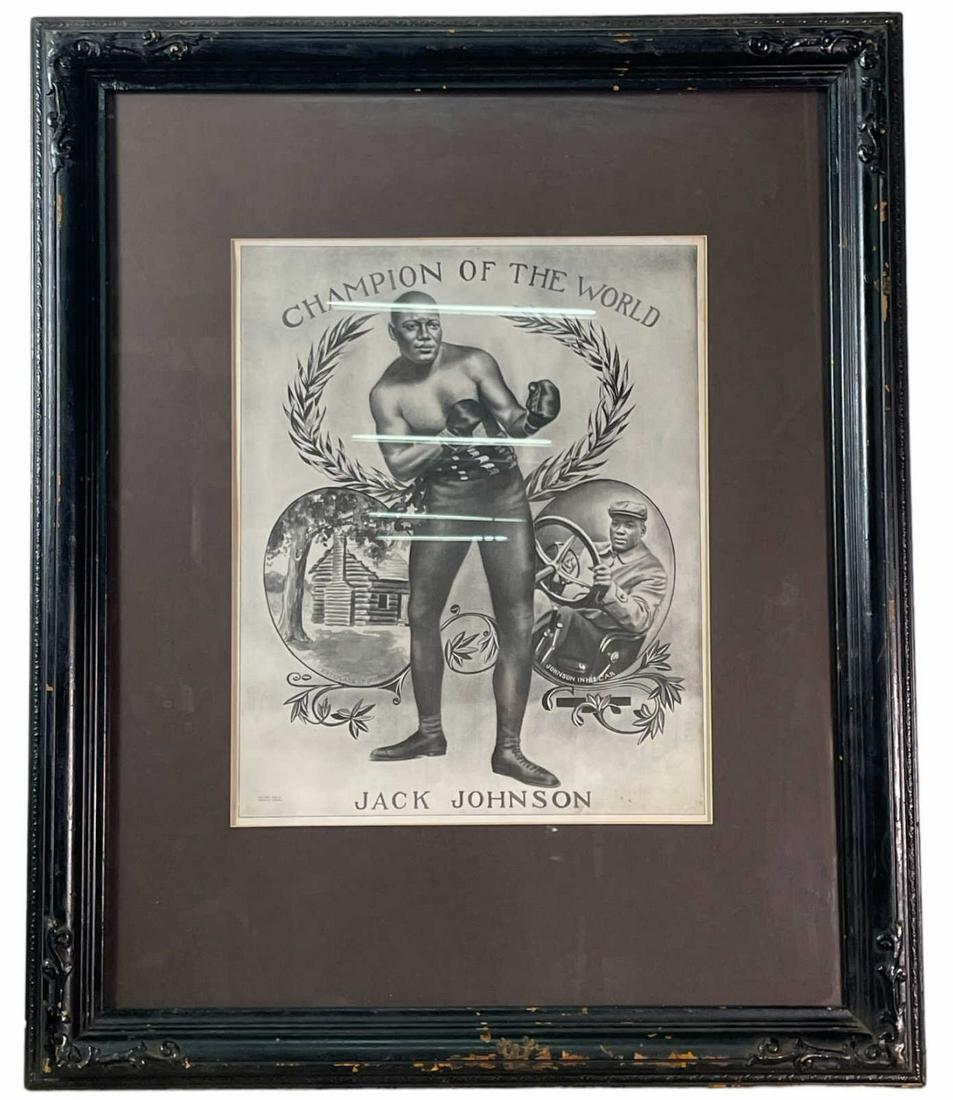 VINTAGE JACK JOHNSON WORLD CHAMPION PRINT: VINTAGE JACK JOHNSON WORLD CHAMPION PRINT. Height: 34.5 in. by Width: 28