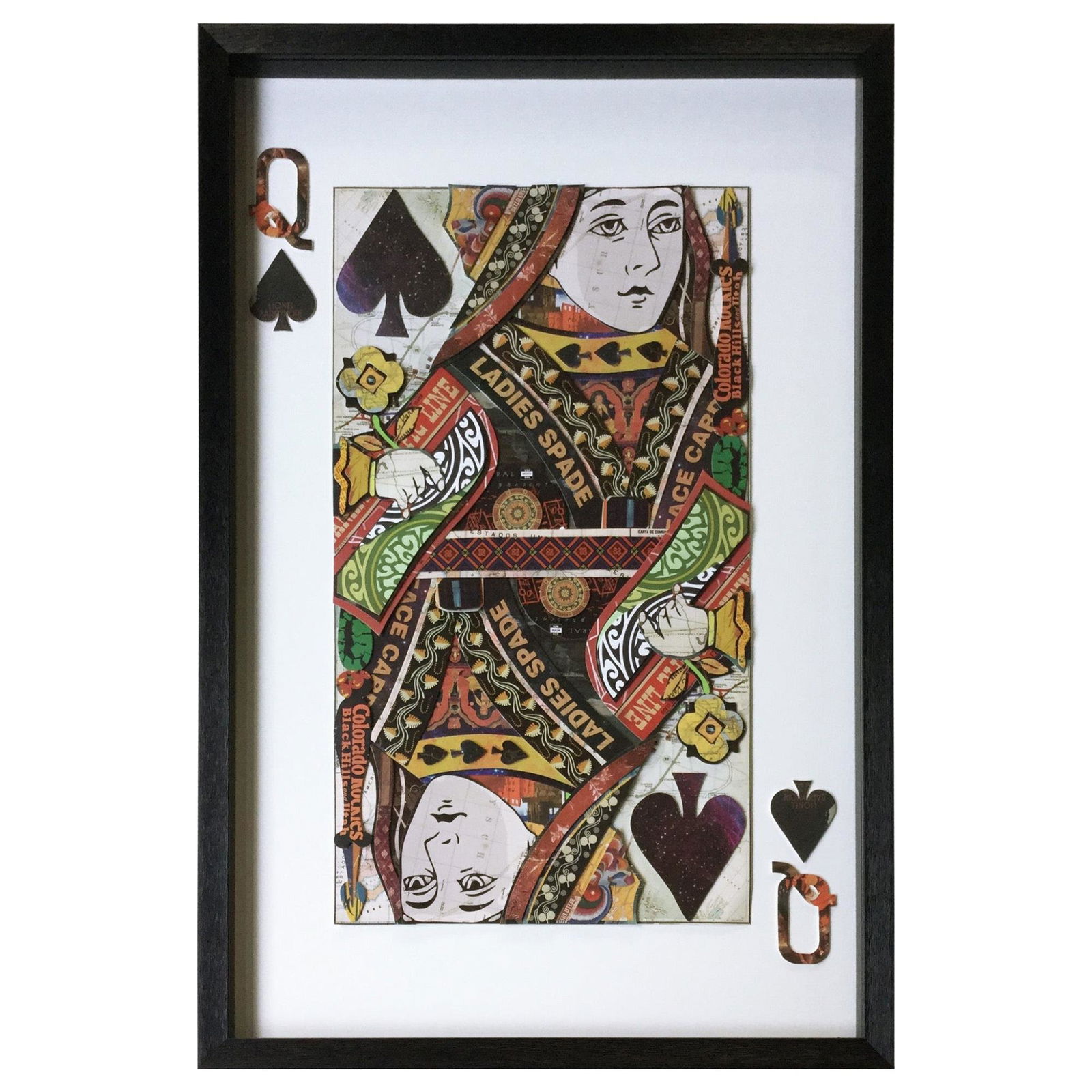 QUEEN OF SPADES LAYERED COLLAGE: QUEEN OF SPADES LAYERED COLLAGE. Height: 35.5 in. by Width: 25.5