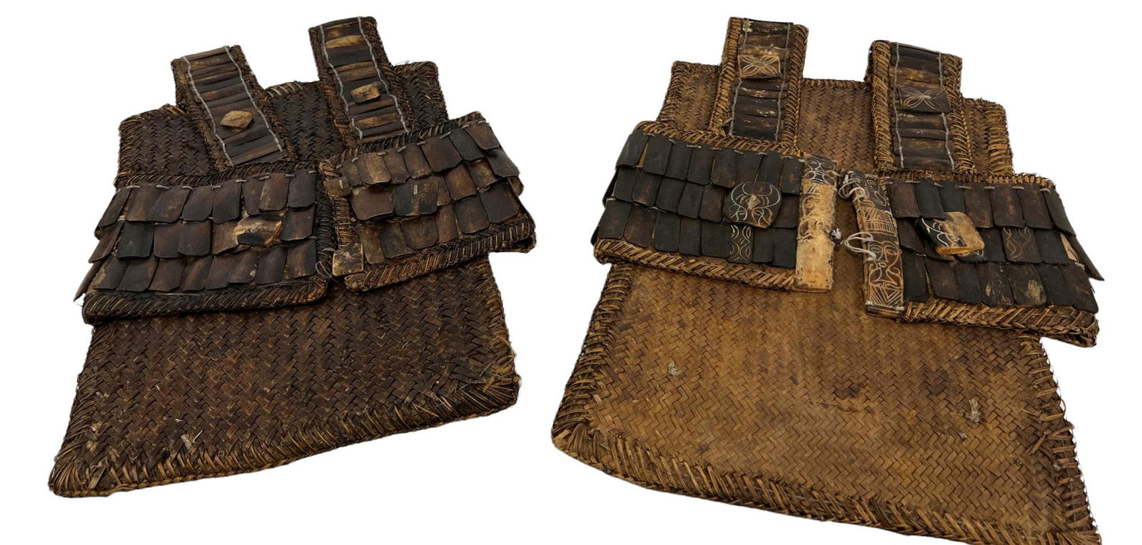 TWO ANTIQUE ASIAN BAMBOO & LEATHER BODY ARMOR: TWO ANTIQUE ASIAN BAMBOO & LEATHER BODY ARMOR. Height: 27 in. by Width: 18 in.