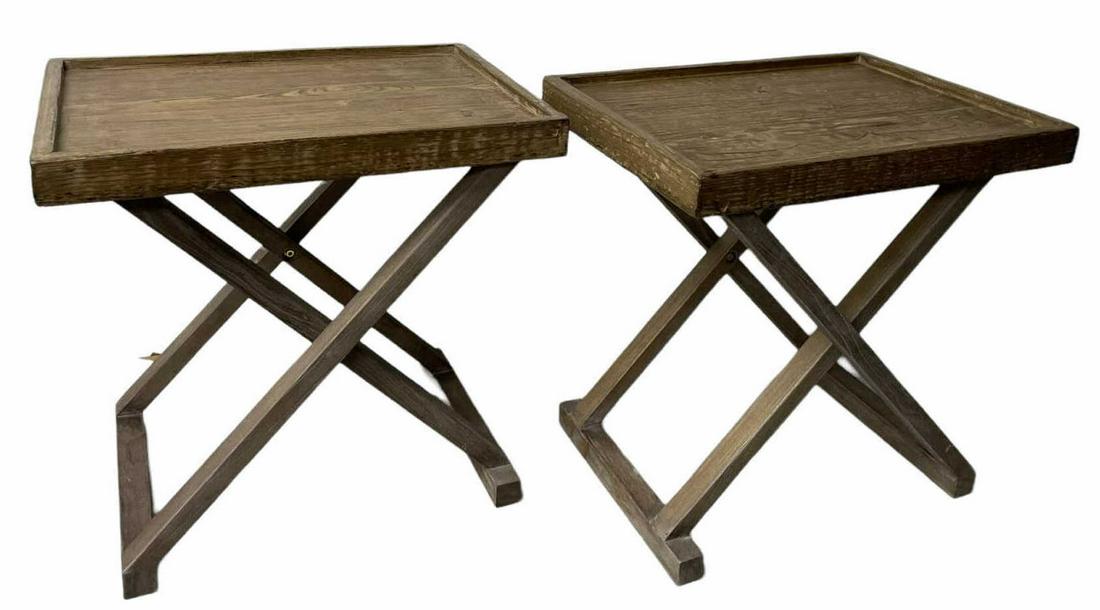 PAIR OF X BASE SIDE TABLES: PAIR OF X BASE SIDE TABLES Height: 23.5 in. by Width: 20.5 in. by Depth: 17.75 in.