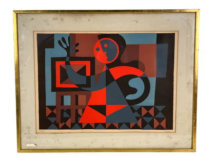 LEON GISCHIA ABSTRACT LITHOGRAPH, ED. #48/95: LEON GISCHIA (FRENCH, 1903-1991) ABSTRACT LITHOGRAPH, EDITION #48/95. Born in the ancient market town of Dax, not far from coastal Biarritz, in southwestern France, Léon Gischia moved to Paris in the