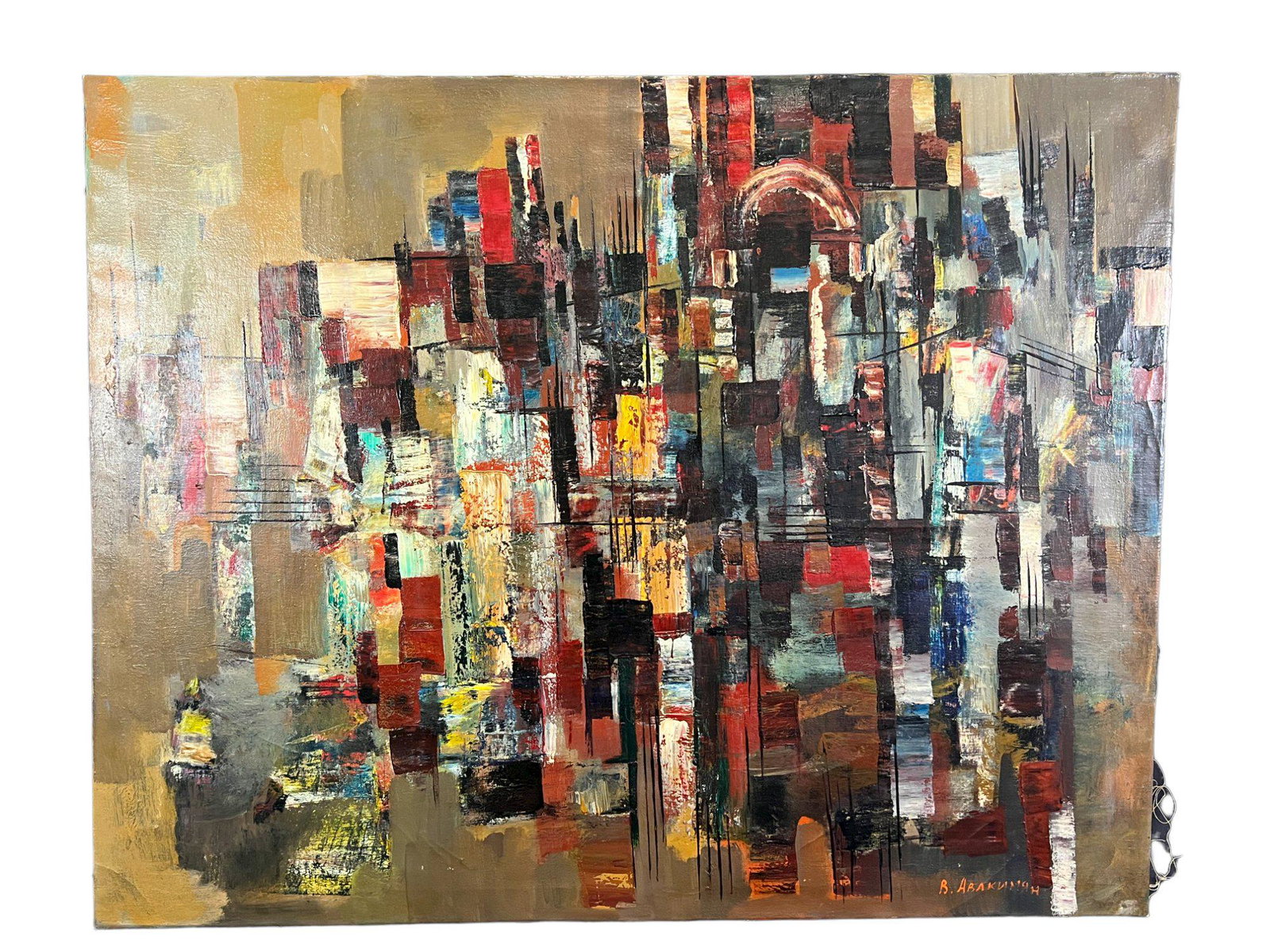 V. AVAKIMIAN "RHYTHMS OF ARMENIA" ACRYLIC PAINTING: V. AVAKIMIAN "RHYTHMS OF ARMENIA" ACRYLIC ON CANVAS PAINTING. Height: 37 in. by Width: 47 in.