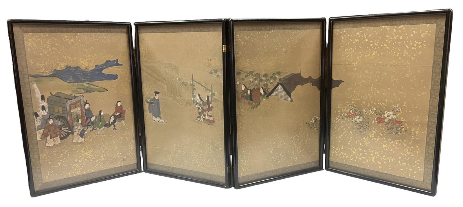 Two Japanese Folding Panels Paintings On Paper Auction