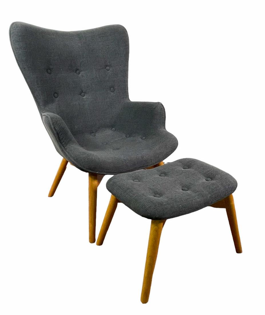 DANISH MODERN LOUNGE CHAIR AND OTTOMAN: DANISH MODERN LOUNGE CHAIR AND OTTOMAN. Height: 37 in. by Width: 24 in. by Depth: 27 in.