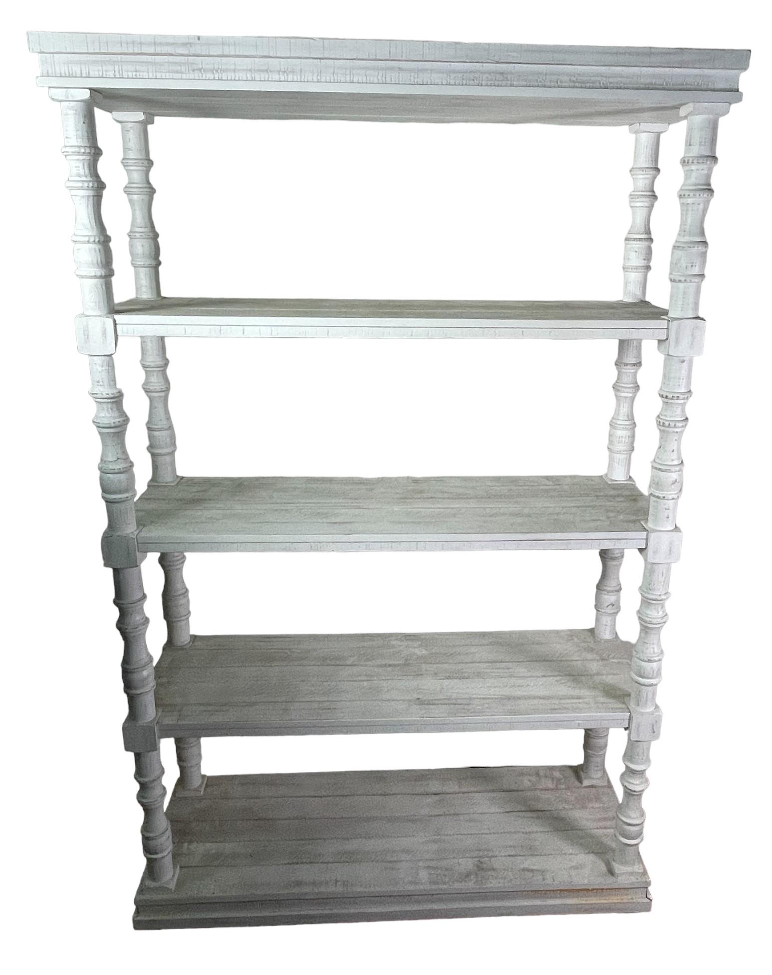 WHITEWASHED WOODEN BOOKSHELVES: WHITEWASHED WOODEN BOOKSHELVES. Height: 74 in. by Width: 46.5 in. by Depth: 15 in.