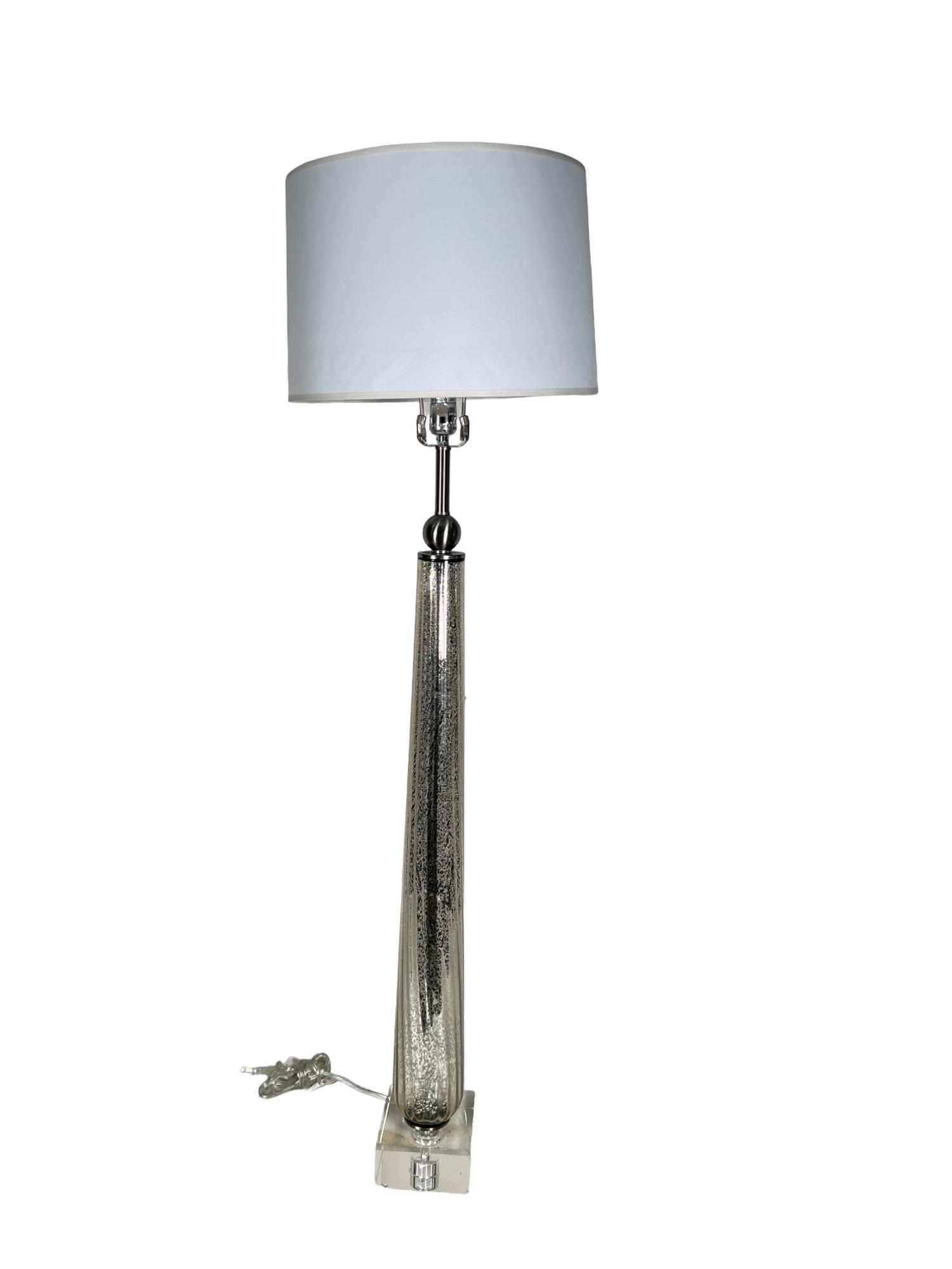 TALL MURANO STYLE MODERN LAMP W LUCITE BASE: TALL MURANO STYLE MODERN LAMP W LUCITE BASE Height: 54 in. by Width: 16 in. by Depth: 16