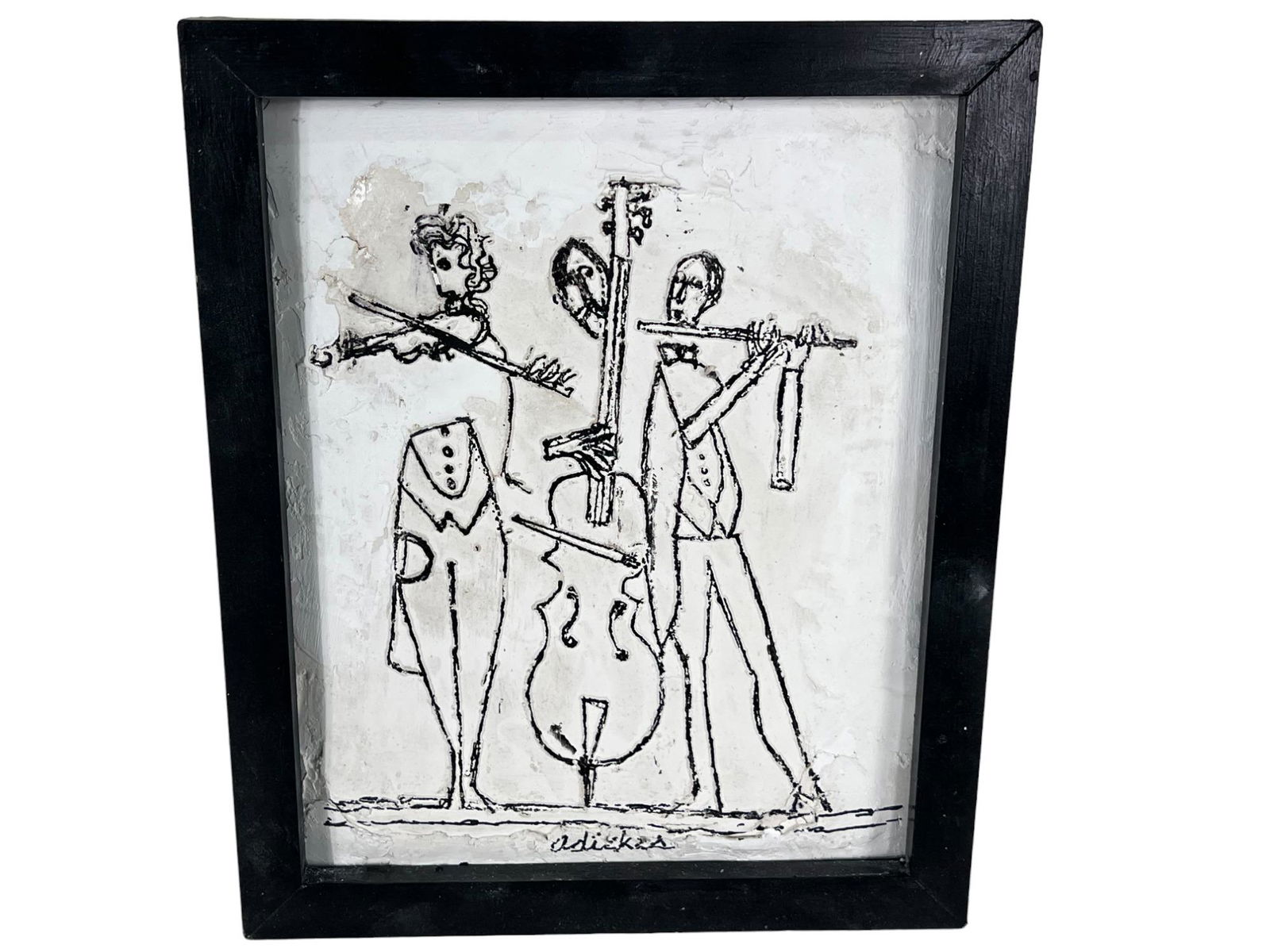 DAVID ADICKES CARVED & PAINTED ON PLASTER: DAVID ADICKES CARVED & PAINTED ON PLASTER. Height: 10.5 in. by Width: 9 in. by Depth: 2