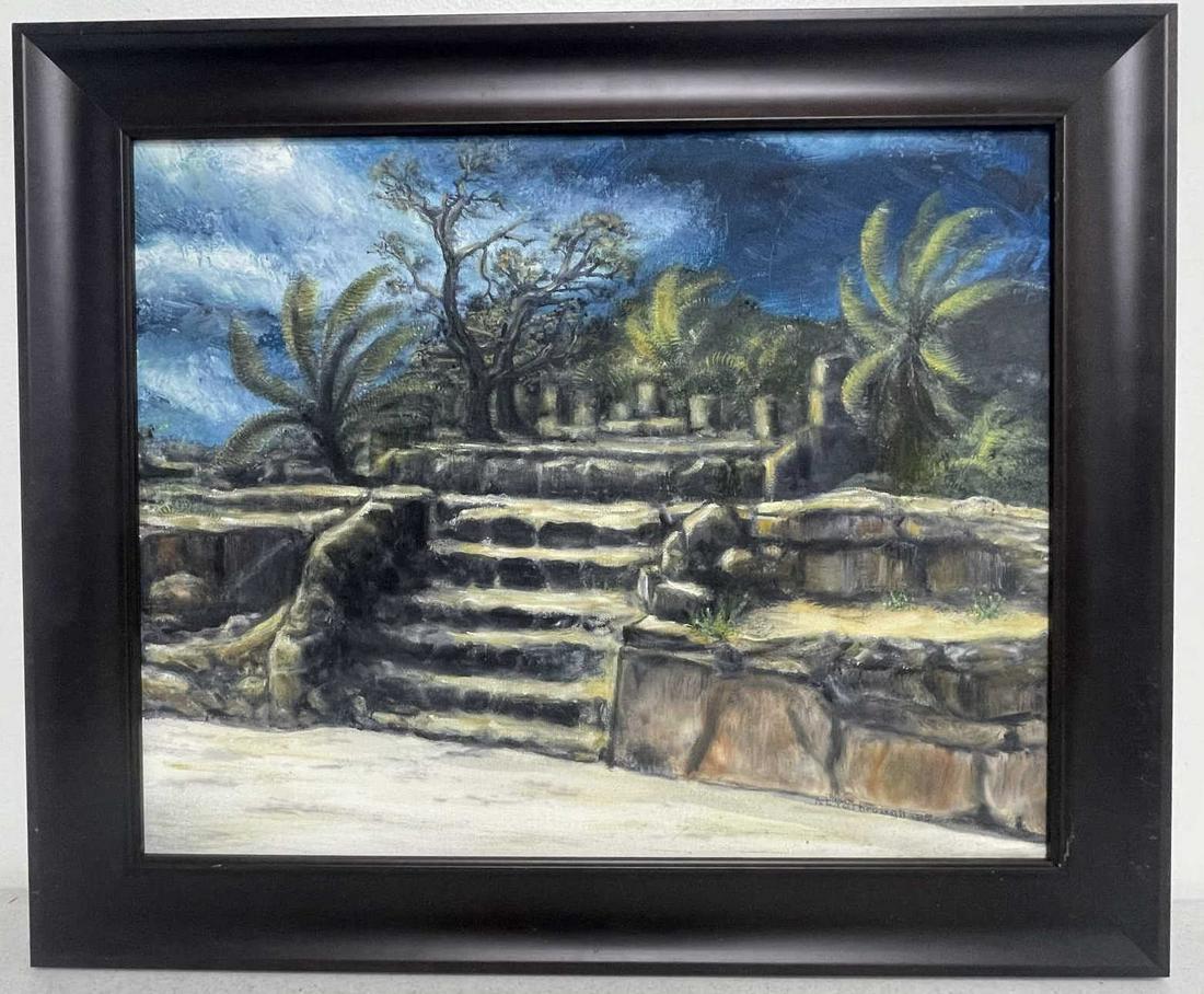 MAYAN RUINS PAINTING: MAYAN RUINS PAINTING. Height: 20 in. by Width: 24