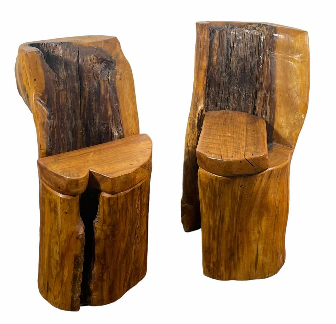 PAIR CARVED STUMP CHAIRS BY TEXAS ARTIST ALROCHE (1 of 6)