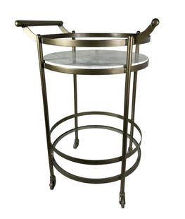 TWO-TIER BAR CART WITH METAL TOP & GLASS: TWO-TIER BAR CART WITH METAL TOP & GLASS. Height: 33 in. by Width: 22 in. by Depth: 17