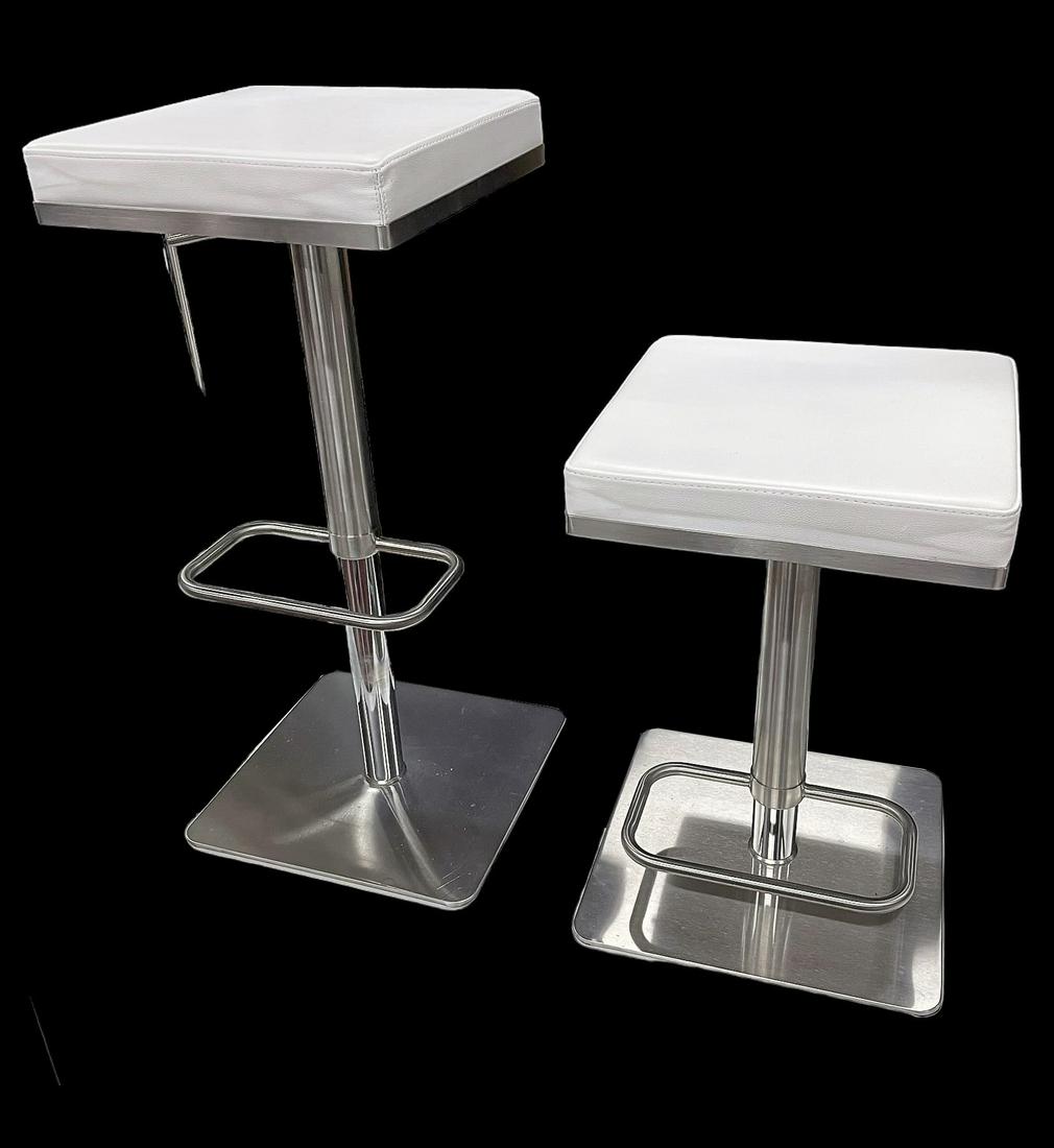 PAIR OF BARI WHITE STAINLESS STEEL TOV BARSTOOLS (1 of 4)