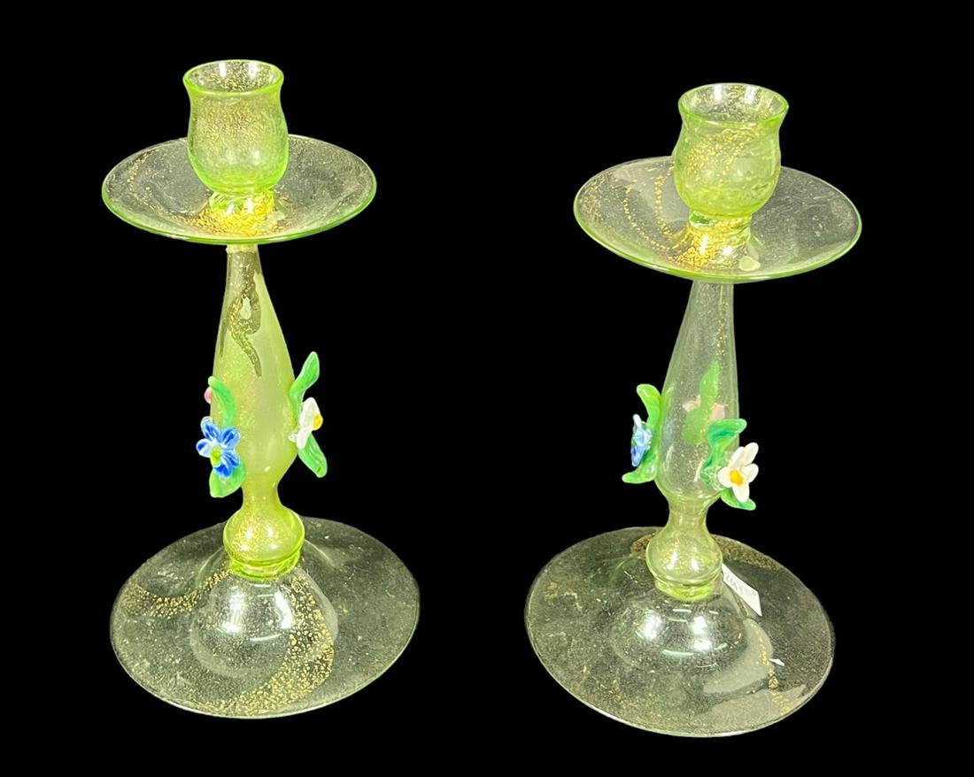 PAIR OF MURANO BLOWN GLASS CANDLESTICKS (1 of 5)