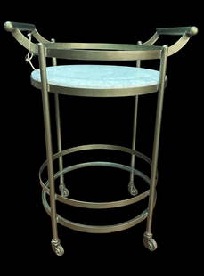 BRASS AND MARBLE BAR CART: BRASS AND MARBLE BAR CART. Height: 33 in. by Width: 21 in. by Depth: 20