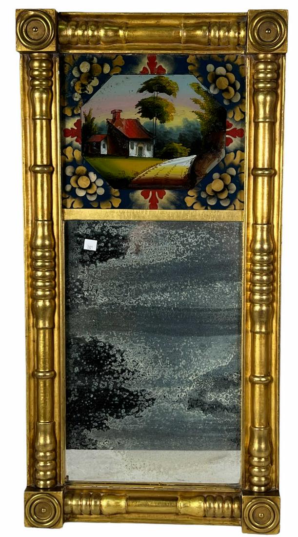 ANTIQUE REVERSE GLASS PAINTED FEDERAL MIRROR (1 of 3)