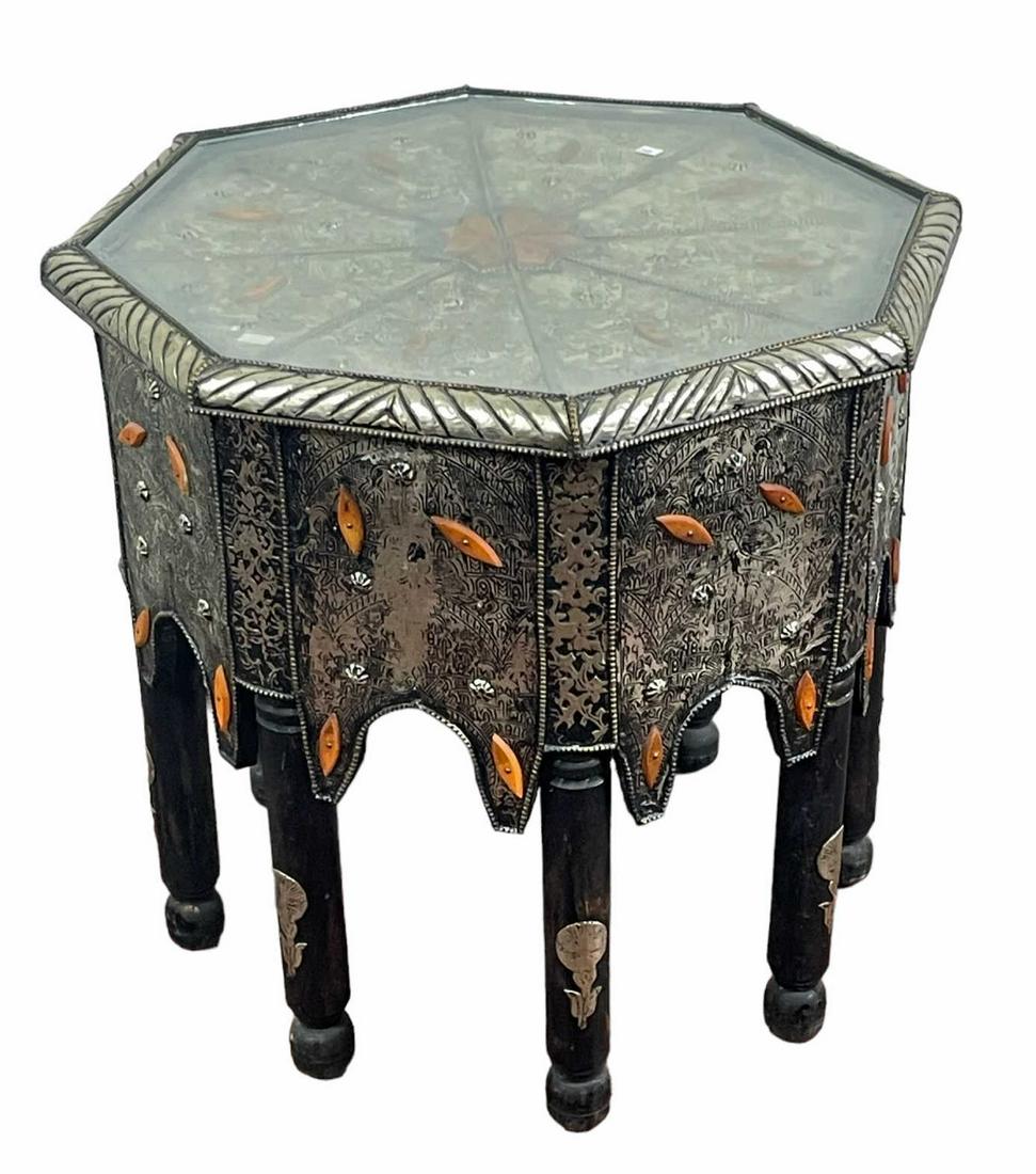 MOROCCAN OCTOGANAL COPPER-WHITE METAL TABLE (1 of 4)
