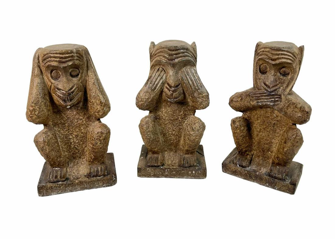 SET OF 3 STONE CARVED  WISE MONKEYS (1 of 5)
