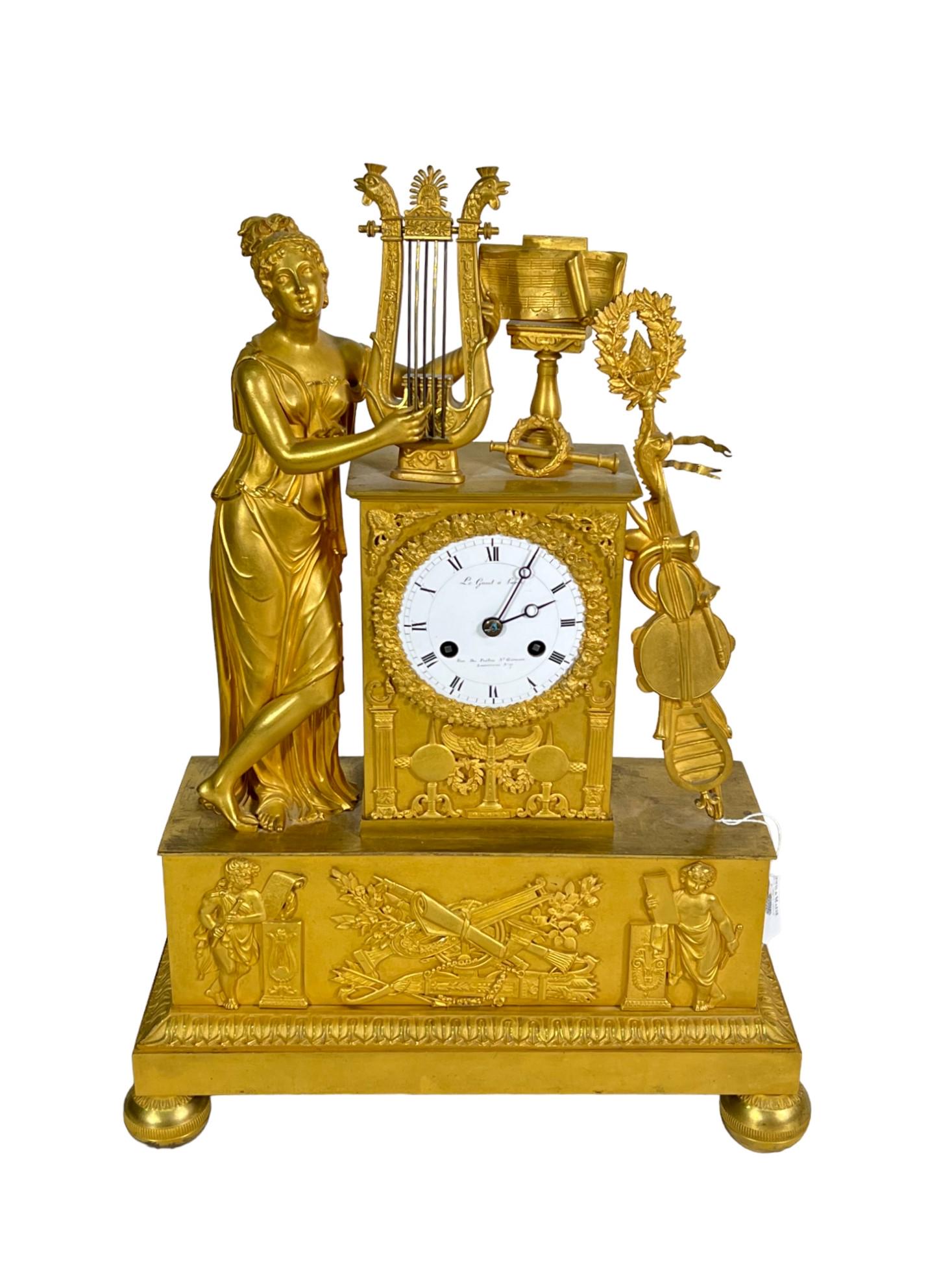 19TH C GILT BRONZE MANTEL CLOCK WITH GREEK GODDESS (1 of 3)