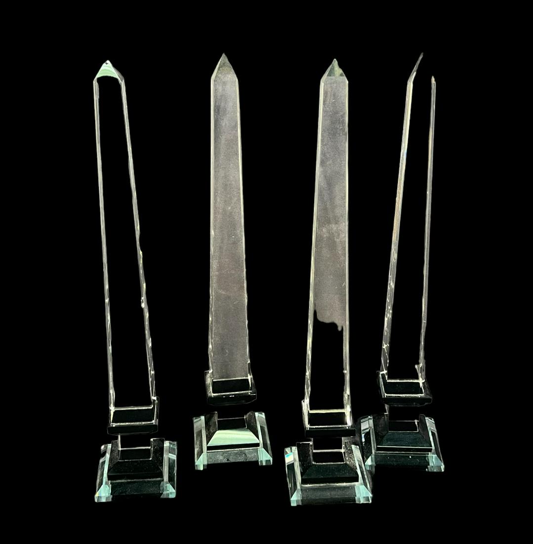 SET OF 4 GLASS-CRYSTAL OBELISKS: SET OF 4 GLASS-CRYSTAL OBELISKS Height: 20 in. by Width: 4 in. by Depth: 4